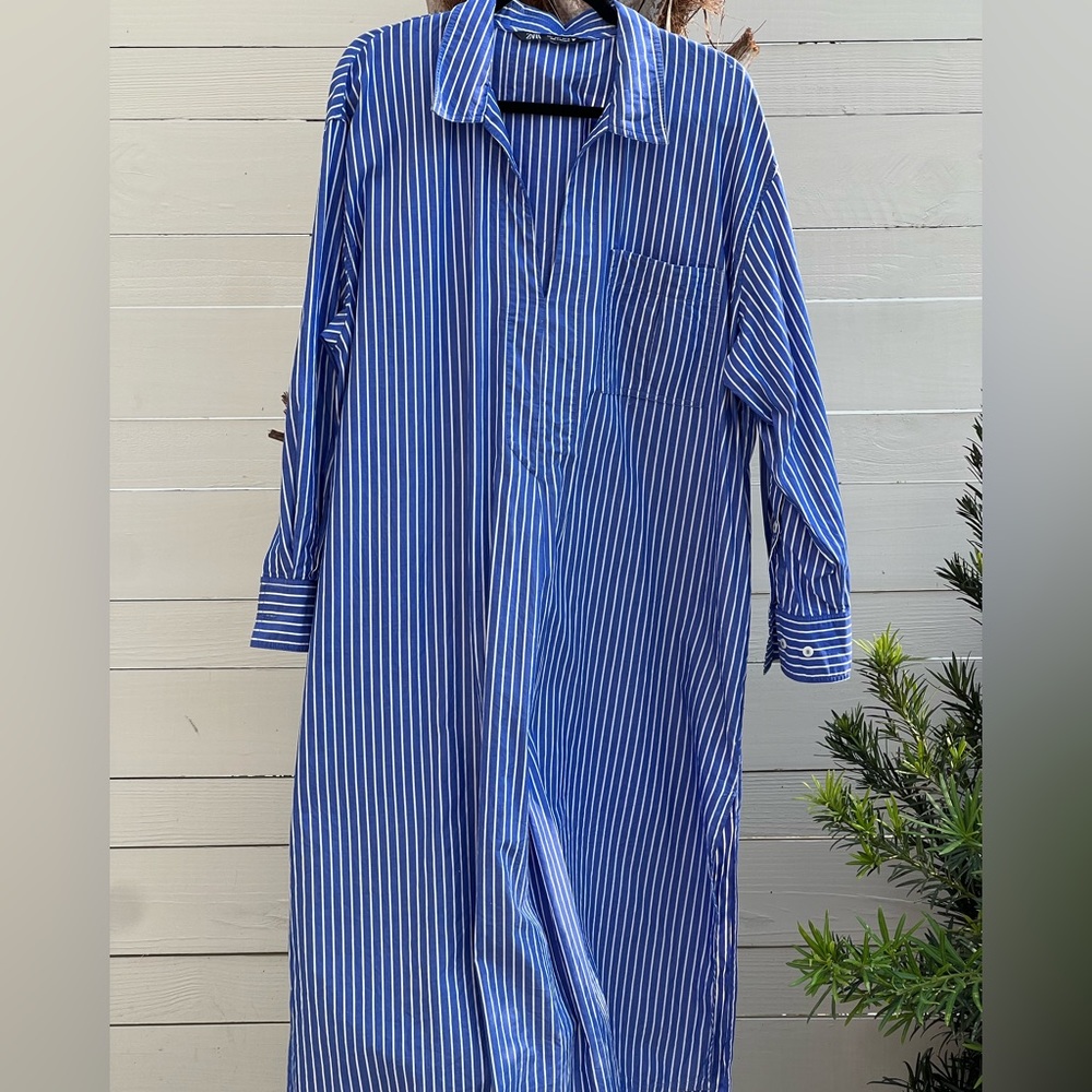 Zara full length maxi dress, blue and white stripe Size L